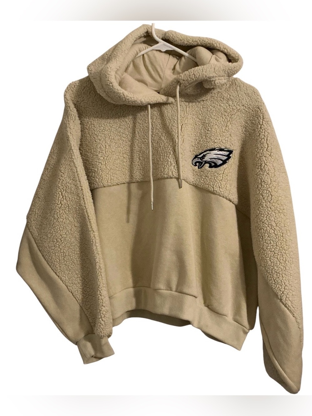 Philadelphia Eagles Sherpa Crop Hoodie XL Cream Colorblock NFL Team Apparel